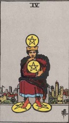 Four of Pentacles, or Four of Coins, Tarot card meaning and interpretation