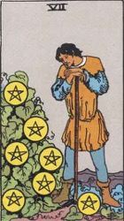 Seven of Pentacles, or Seven of Coins, Tarot card meaning and interpretation