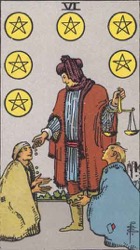 Six of Pentacles, or Six of Coins, Tarot card meaning and interpretation