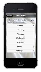 Wedding Date Numerology iPhone App Weekdays selector