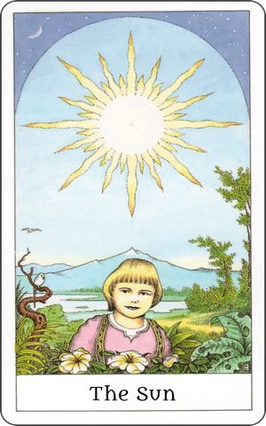 The Sun Card from the Rider Waite Smith Tarot Deck The Sun Tarot card meaning and interpretation